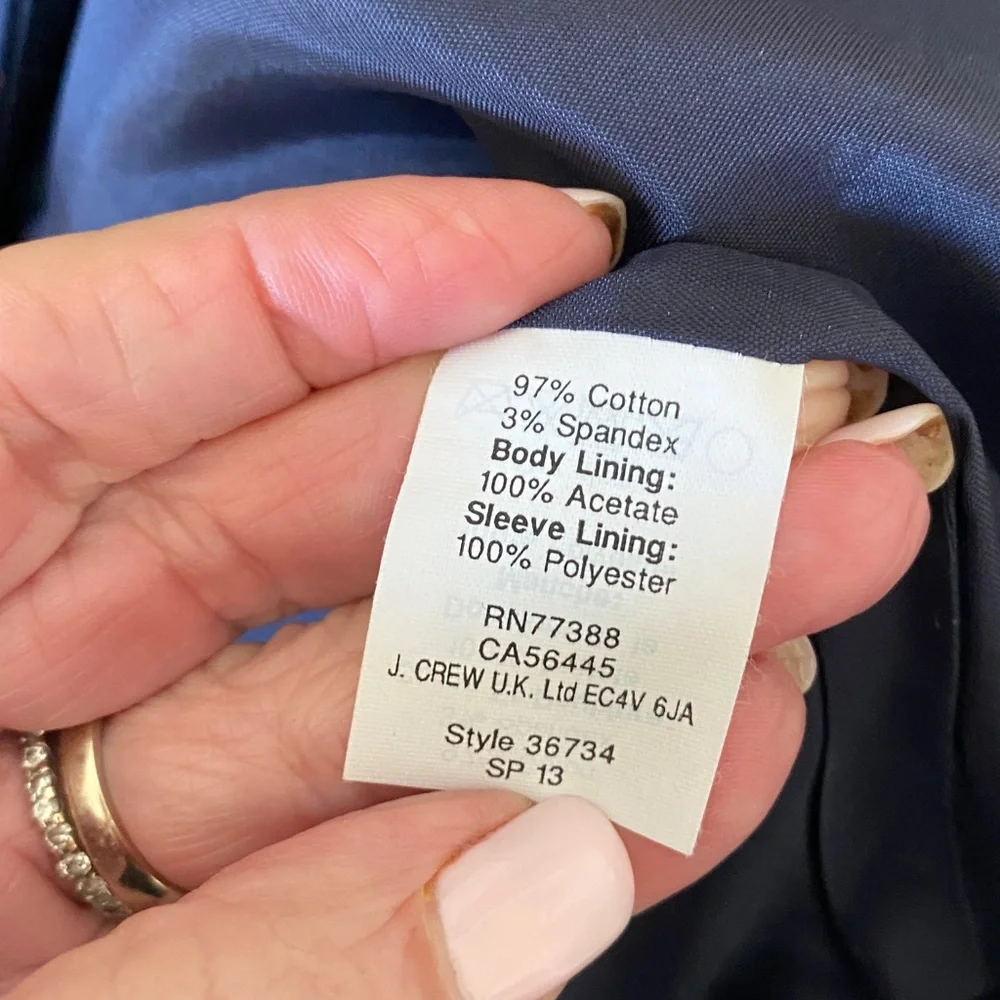 J. Crew Navy Blue Preppy Suiting Cotton Blazer Size 6